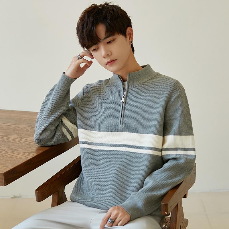 Autumn and Winter Inner Sweater Solid Color High-end Crew Neck Sweater Loose Trend Casual Men's Knitted Sweater
