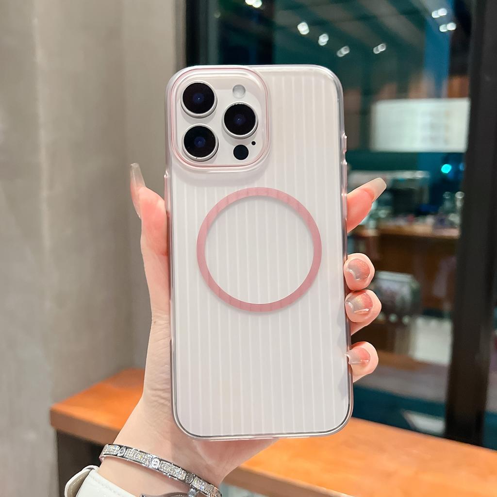 Applicable To Apple 17proMax Corrugated Magnetic Suction Phone Case IPhone 16 Matte Two Color PC Anti Fall 15 Protective Case