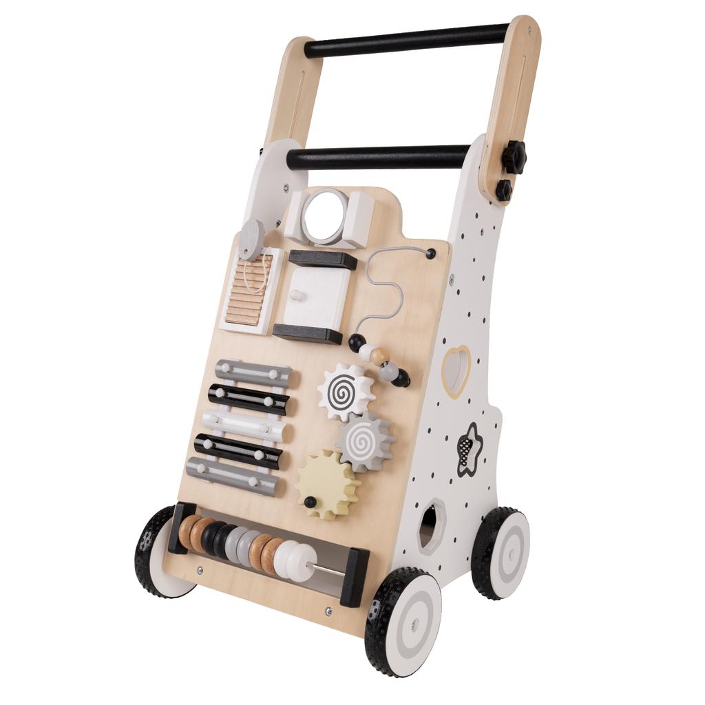 KiddyMoon Wooden Baby Walker Interactive Educational Toy for Children Push-along Toy for Babies Wk-001, Black - White