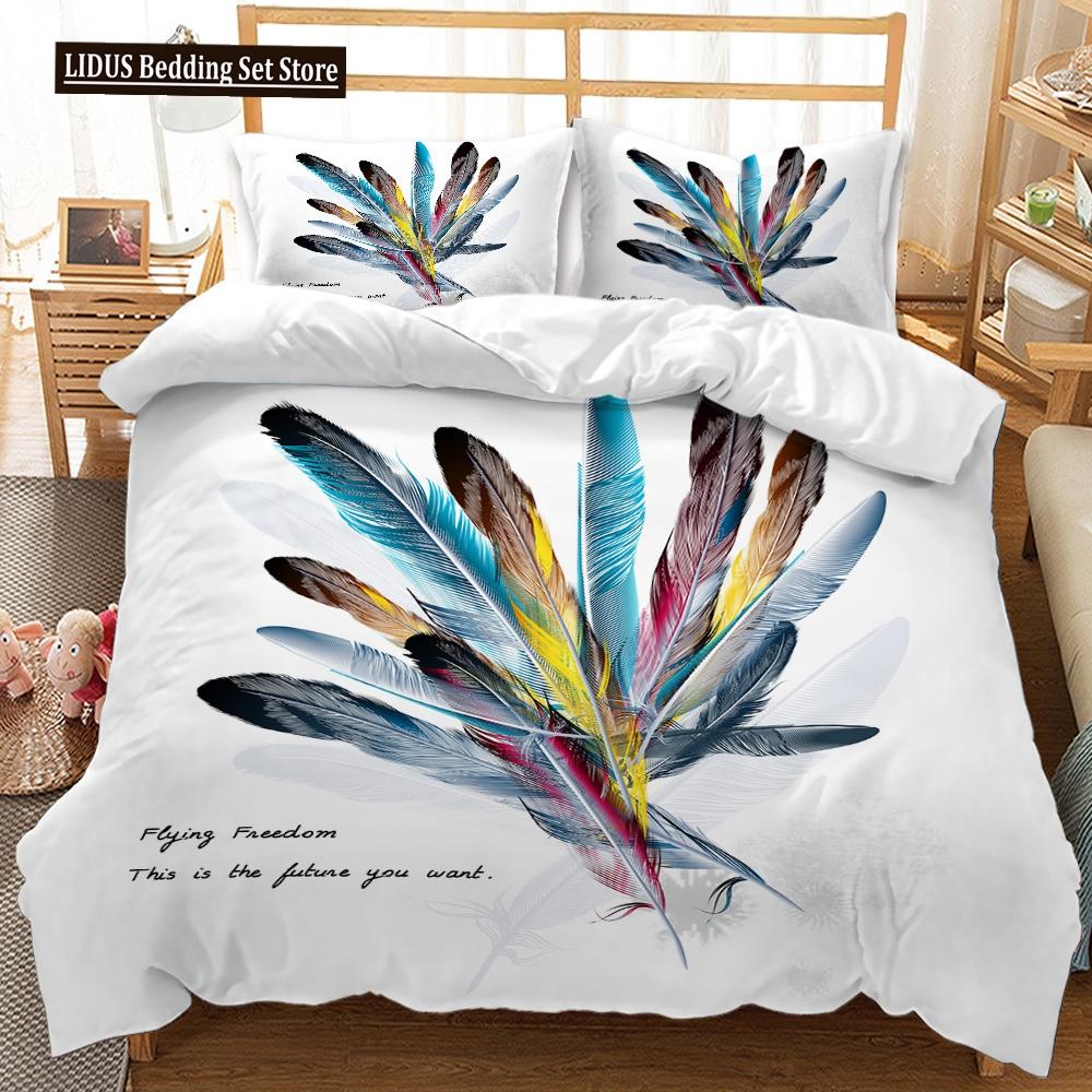 

Feathers Duvet Cover Set 3D Print Birds Further Decorative Bedding Set For Kids Boys Girls Teens Polyester Bedding Set King Size EU single(135x200cm)