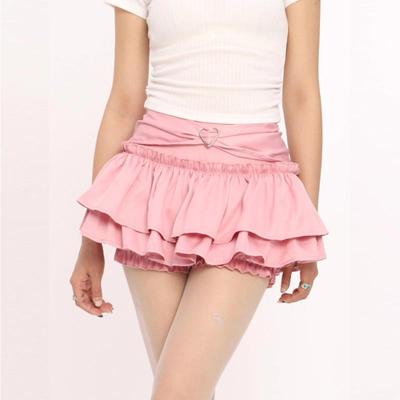 Ruffle Mini Skirt for Women Summer Solid Slim A-line Shorts Cake Skirt Kawaii Cute Style Y2k Clothes Streetwear