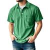 Men's Summer Solid Color Vintage Button Lapel Pocket Short Sleeve Shirt Tops