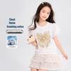 Girls' Rhinestone Bow Print Short Sleeve T-shirt