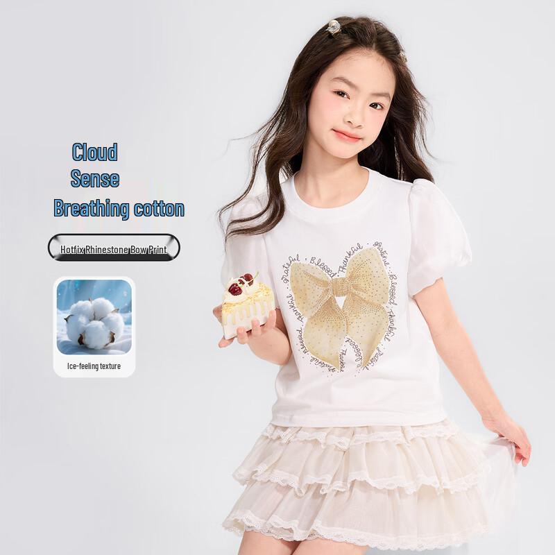

Girls Rhinestone Bow Print Short Sleeve T-shirt 160