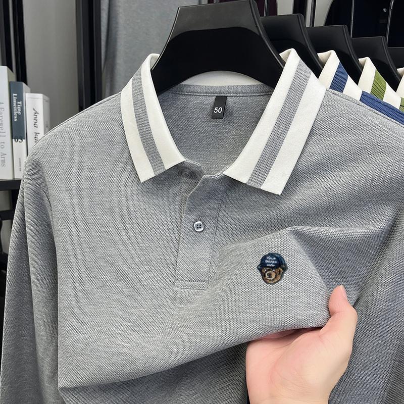 Autumn Men s Polo Shirt Lapel Long Sleeve Luxury Print Breathable T-Shirt Top Casual Versatile Menswear M