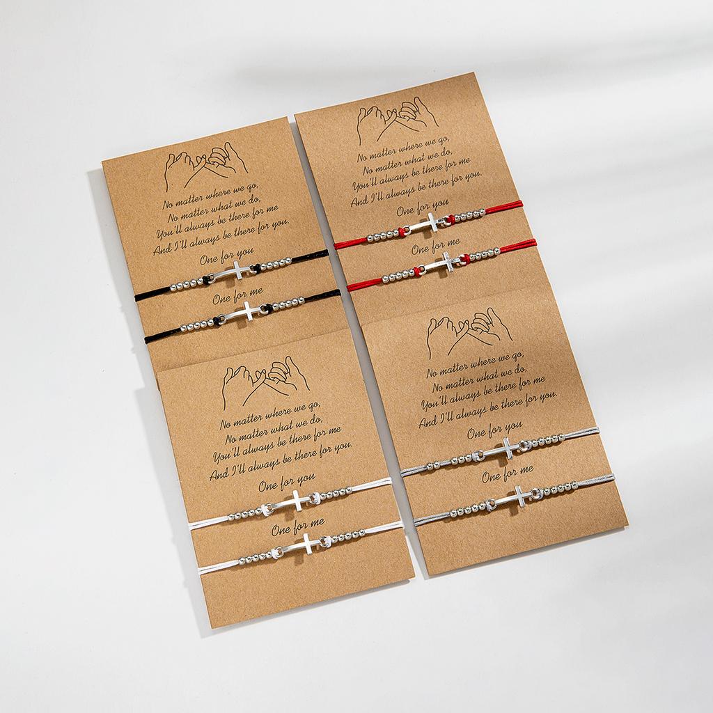 2-piece set of ethnic style alloy crosses, hand woven cards, gift style, friendship hand rope