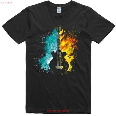 Q557 Mens T Shirt Christmas Guitar Fire Ice Music Regular Fit Cotton Vintage Washed Slightly Homme Breathable