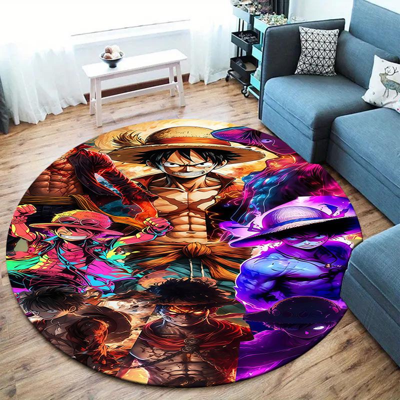 Anime One Piece Round Area Rug Carpet Rug For Living Room Bedroom Sofa Playroom Decor Nonslip Floor Mat
