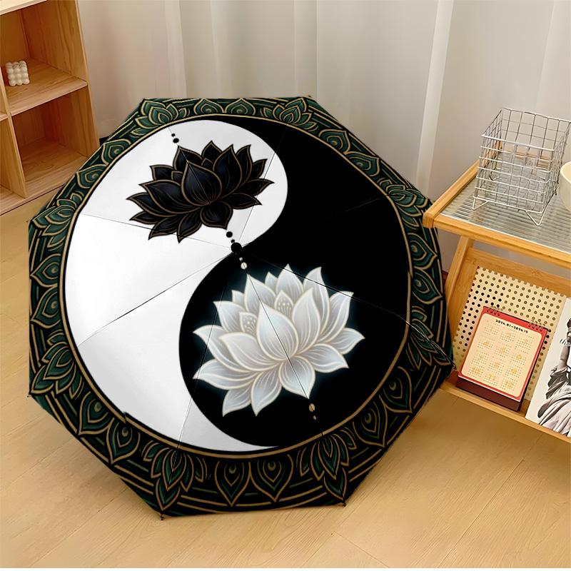 

Yin Yang Harmony Lotus 5 Theme Automatic Umbrella Compact 8-Rib Design Sturdy Construction Durable Umbrella Stylish Accessory