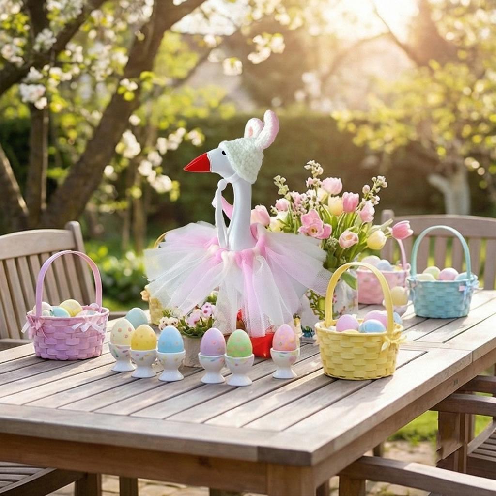 Easy Install Easter Geese Dress Set Skirt and Hat Accessories Geese Clothing Perfect For Porch Adornment