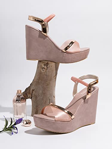 Shoetopia Women s Platform Heel Sandal-EU41 /UK8 8 UK персиковый