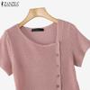 ZANZEA Womens Summer Round Neck Casual Short Sleeve Blouse