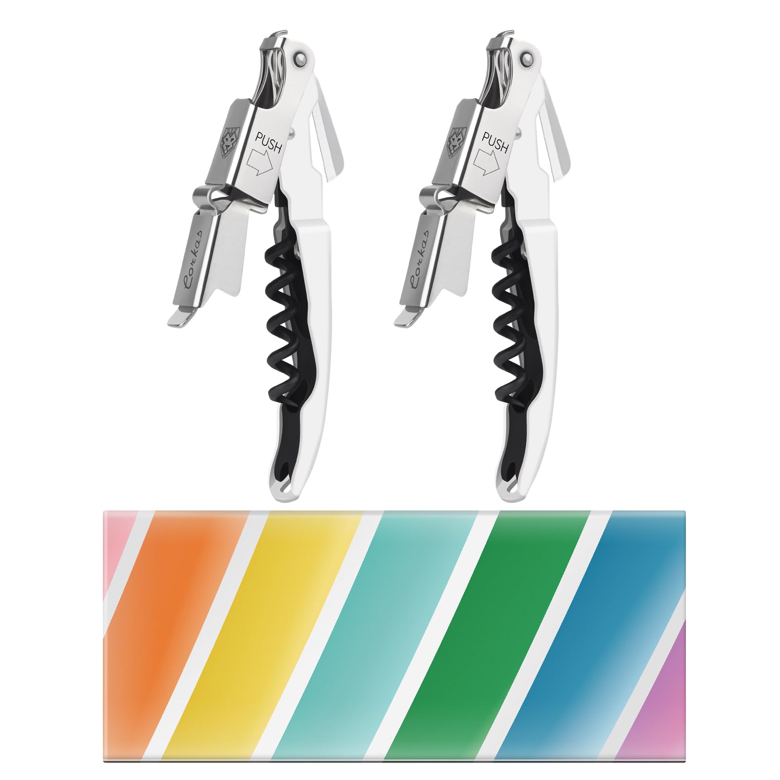 CORKAS Wine Sommelier Bottle for Birthday Gift Opener, Knife, Opener, Corkscrew, Stylish, Alcohol, (Stainless Steel) (White, 2-Pack)