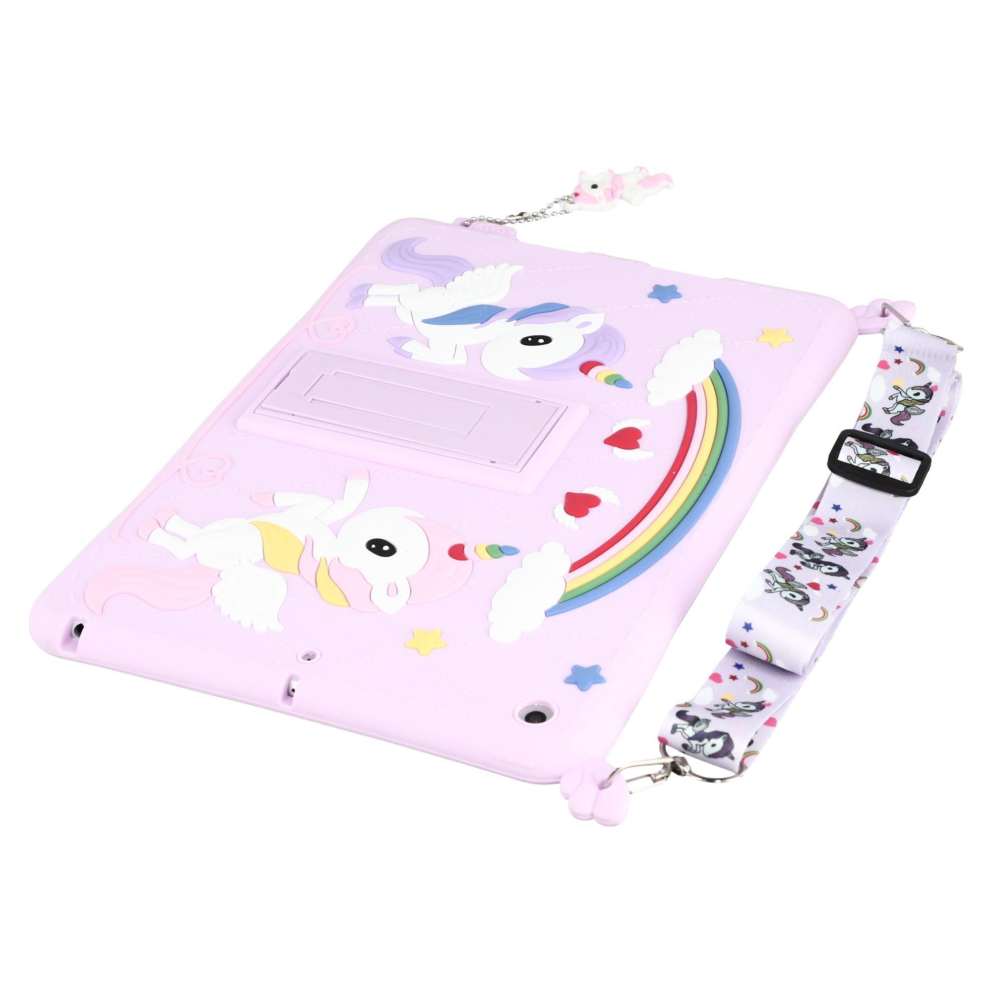 

Cute Decor Tablet Shell for iPad 10.2 (2021)/(2020)/(2019),Silicone+PC Kickstand Tablet Cover with Strap Type A