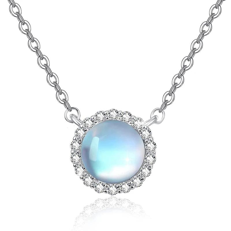Huitan Fresh Pendant Necklace with Imitation Moonstone Shiny Soft Female Accessories for Engagement Fashion Wedding Band
