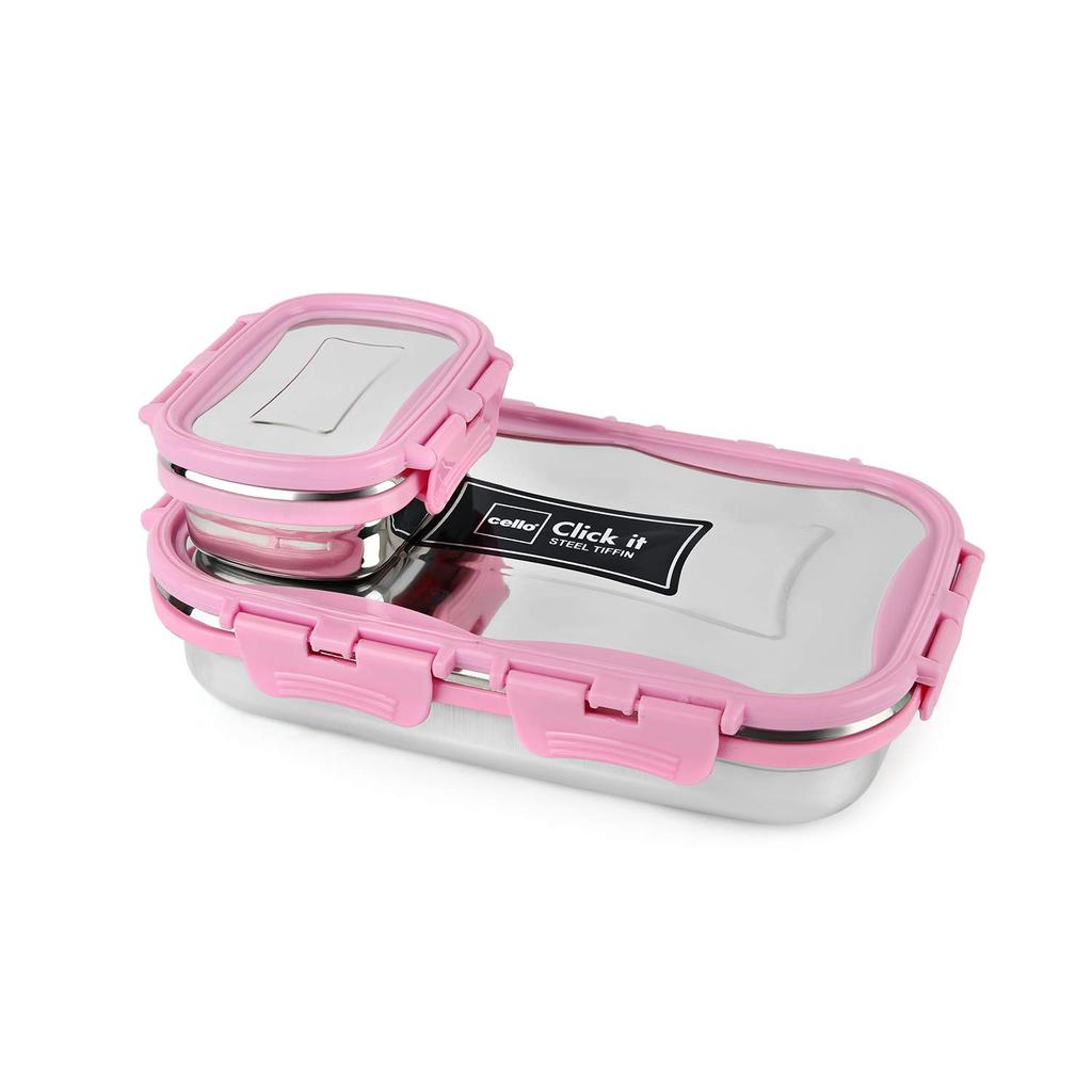 Insulated Stainless Steel Lunch Box For Work Or School With Veg Snack Box And Leak-Proof Lock In Elegant Pink Design