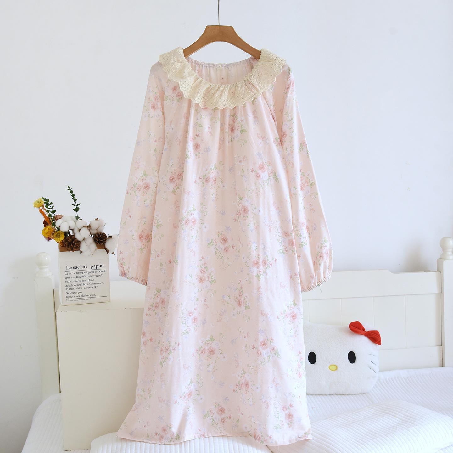 Sleeveless Sweet Lace Nightgown with Removable Cups - Round Neck Cotton Gauze for Women M