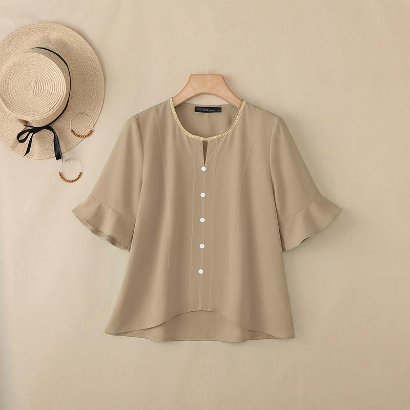 ZANZEA Women Casual Round Neck Solid Color Loose Half Sleeve Blouse