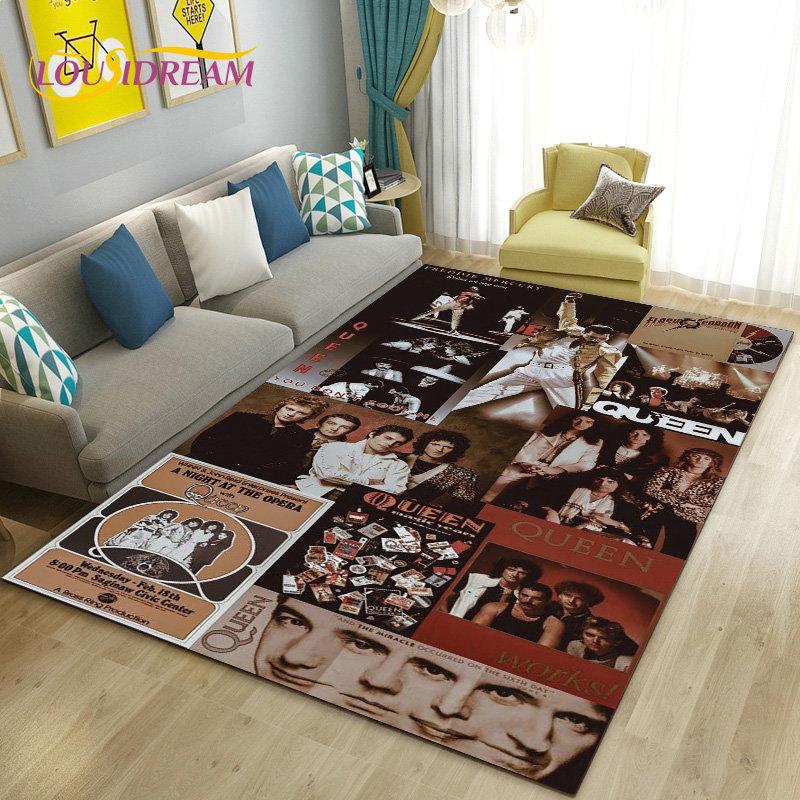 Tappeto Area Grande Freddie Mercury Queen-Rock-Band, Tappeto per Soggiorno Camera da Letto Divano Zerbino Decorazione, Tappetino Antiscivolo per Pavimento 3D