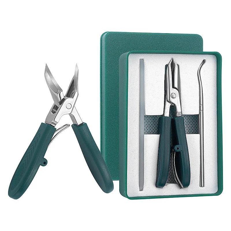 Anti-splash Oblique Edge Nail Clippers Set Eagle Beak Toe Nail Trimmers Ingrown Toenail Tools Professional Manicure Products зелёный