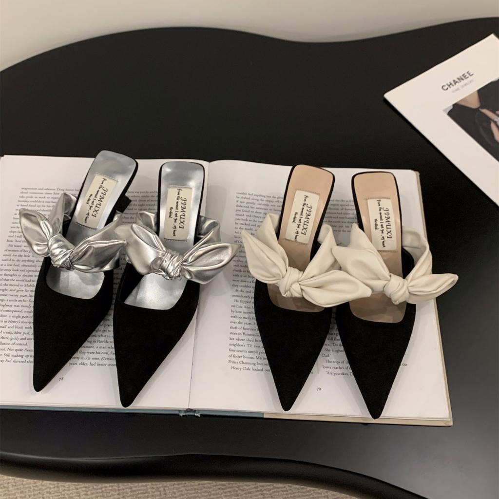 French Xiaoxiangfeng Bag Head Half Slippers Fairy Shoes Wear 2025 New Spring and Summer Bow High Heel Sandals