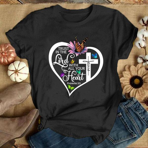 Lord with Your Heart Print Women T Shirt Short Sleeve O Neck Loose Women Tshirt Ladies Tee Shirt Tops Clothes Camisetas Mujer