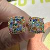 Luxurious Colored Synthetic Zirconia Inlaid Square Stud Earrings Women's Exquisite Elegant Banquet Wedding Jewelry Gifts