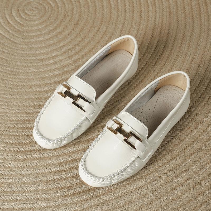 Spring Autumn Cow Leather Flats Shoes Woman Round Toe Slip On Loafers Comfy Ladies Work Shoes Genuine Leather Moccasins Women