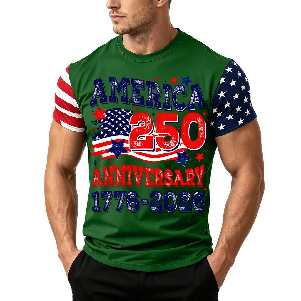 Men's Independence Day Flag Print Short Sleeve T-Shirt, Loose Casual Daily Summer Tops