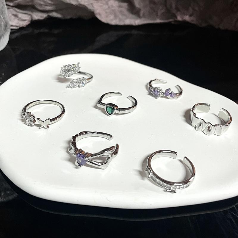 Full Diamond Zircon Niche Design High Sense Cold Wind Personality French Open Ring Index Finger Ring Female