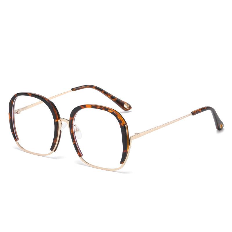 68040 Metal Half-Circle Large-Frame Glasses Frame, Plain Men'S And Women'S Anti-Blue Flat Glasses