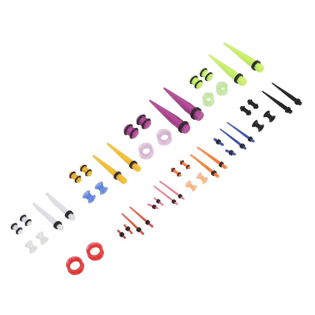 50pcs Ear Stretching Kit Silicone Tunnels Acrylic Tapers Plugs 1.6 To 12mm Mixed Colors Ear Gauges E