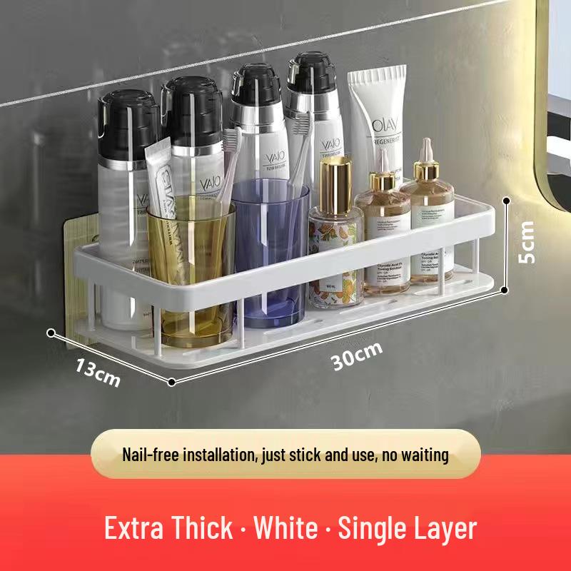 Punch-Free Suction Cup Bathroom Corner Shelf - Wall-Mounted Storage Rack for Kitchen and Washroom