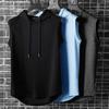 Sleeveless Vest Top Men's Casual T-shirt Solid Color Hooded Sweater Lace-up T-shirt Hip-hop Men's Sweatshirt