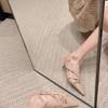 Sheepskin Version~ Genuine Leather One-word Buckle with Small Pointed Tip, Back Empty Stiletto High Heels, Women's High-heeled Sandals, Medium-h