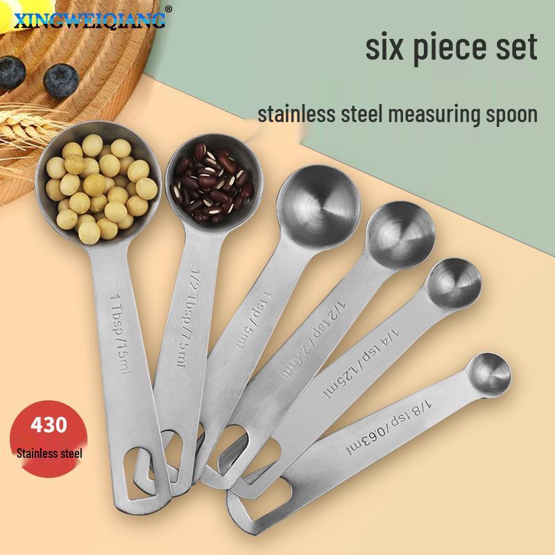 Stainless Steel Round Measuring Spoon Set for Coffee, Baking, and Milk Powder