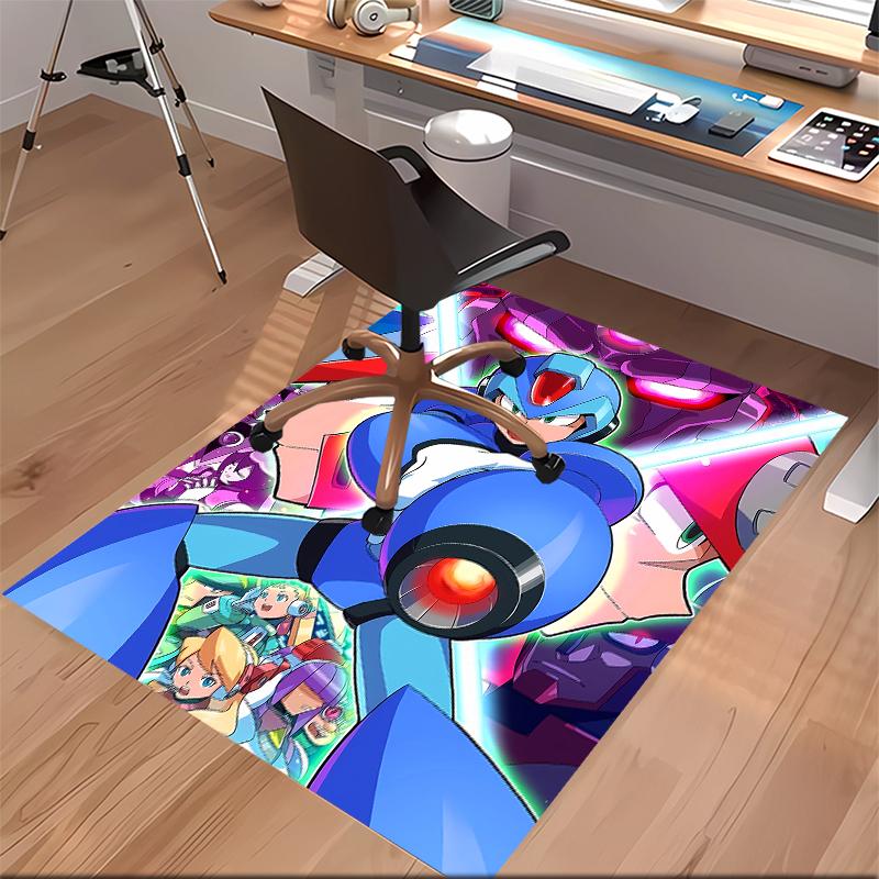 1pc Cartoon Rockman Game Megaman Print Area Rug - Soft, Washable Non-Slip Indoor Mat for Office Chairs, Living Room, Home Office Decorative Rug