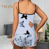 2db/szett Lady Homewear felső rövidnadrág öltöny Butterfly Print Ujjatlan, hát nélküli mellény Rugalmas magas derekú rövidnadrág Camis Shorts Outfit Lady Summer