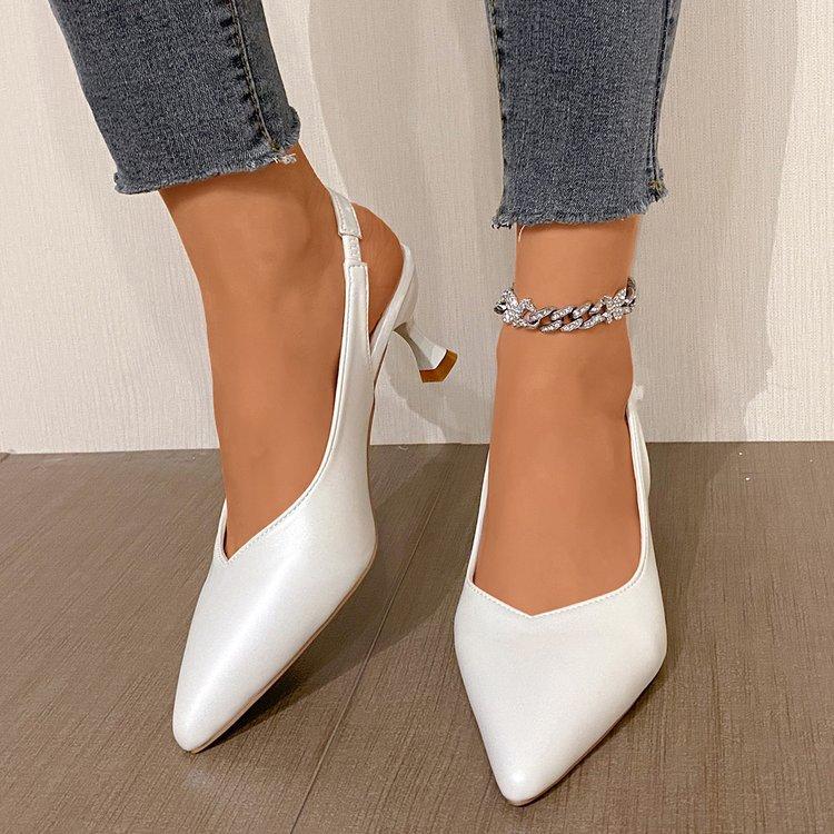 High Heels Women's Thin Heel Bag Head Sandals Summer French Temperament Small Heel Middle Heel Pointed Head Evening Breeze Gentle with Skirt Women's