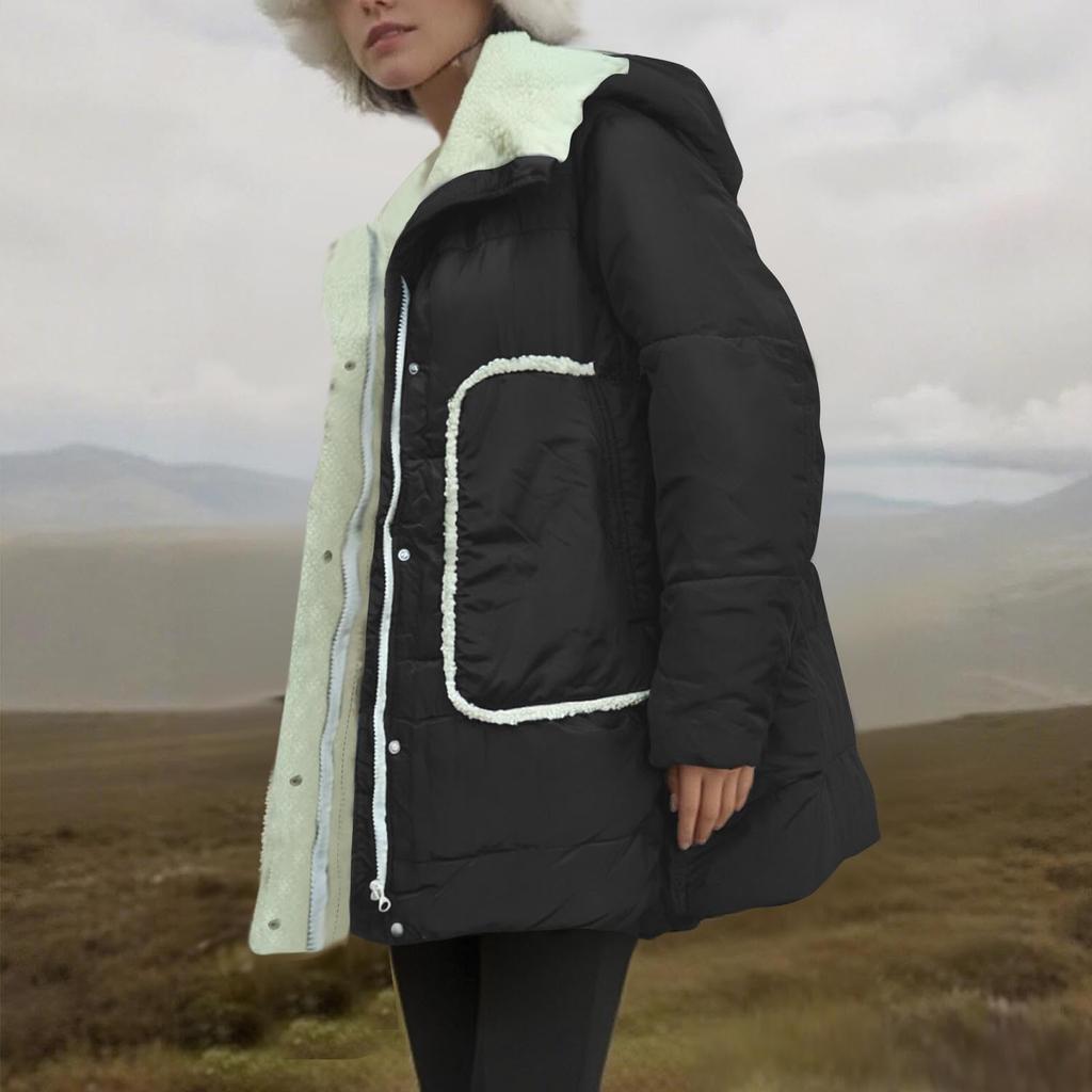 Coats For Women Fleece Lined Long Down Coat Jacket Warm Hooded Thick Padded Outerwear