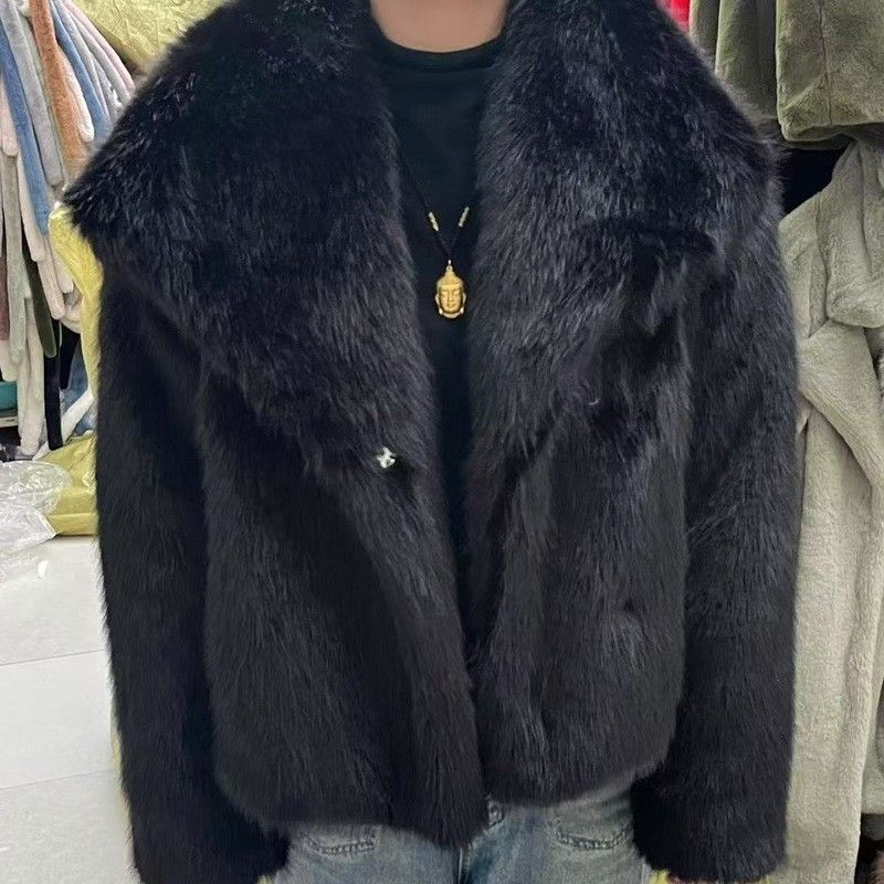 European and American Outwear Fall and Winter Faux Fur Coat Outwear Women's Large Lapel Internet Celebrity Imitation Fox Fur Jacket Outwear Coat