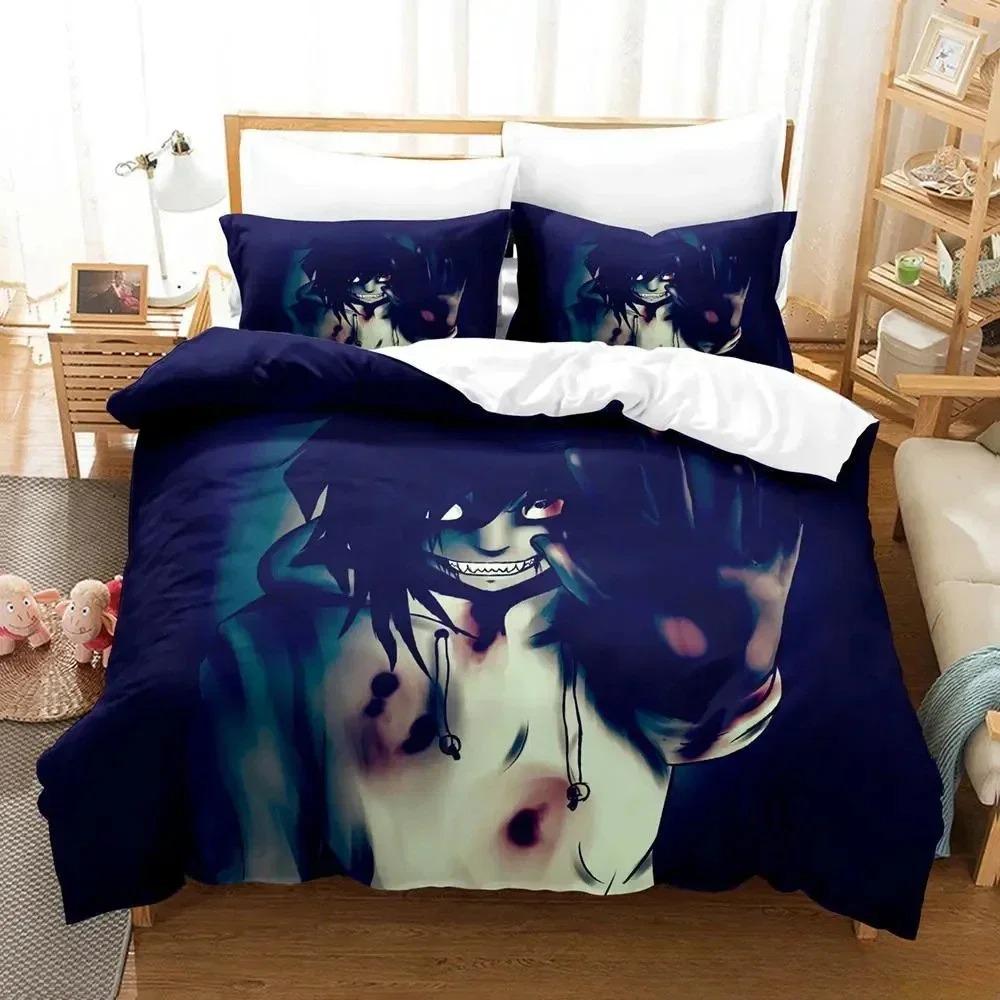 Jeff and Jane Creepypasta Bedding Set Single Twin Full Queen King Size Bed Set Adult Kid Bedroom Duvet Cover Sets 3D Print Anime