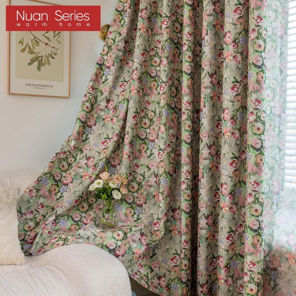 1PC Nuan Series European Pastoral Style Oil Painting Rose Print Curtain Full Blackout Curtains for Bedroom Living Room Balcony Window for Home Decor