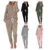 Women's Ribbed Knit Outfits 2 Piece Long Sleeve Pajama Set Fall Casual Sweatshirt And Joggers Lounge Set