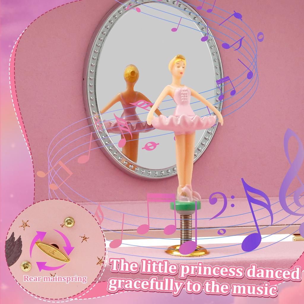 Princess Musical Jewelry Storage Box Decorative Jewelry Organizer Box with Drawer Bracelet Ring Holder Case for Girls Kids Gifts