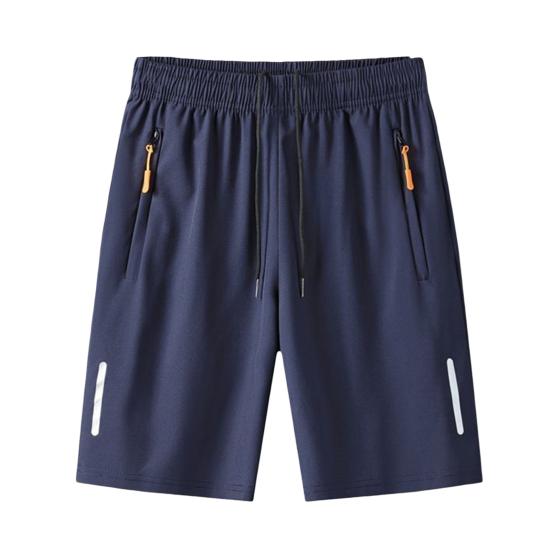 Men Shorts Elastic Waist Mid-rise Adjustable Drawstring Shorts Ergonomic Design Solid Color Ice Silk Casual Shorts