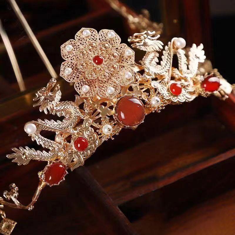 Quasten-Stirnband Hanfu Haarschmuck Kronen Tiaras Hochzeitsfeier Braut-Kopfschmuck Für Xiuhe-Kleid