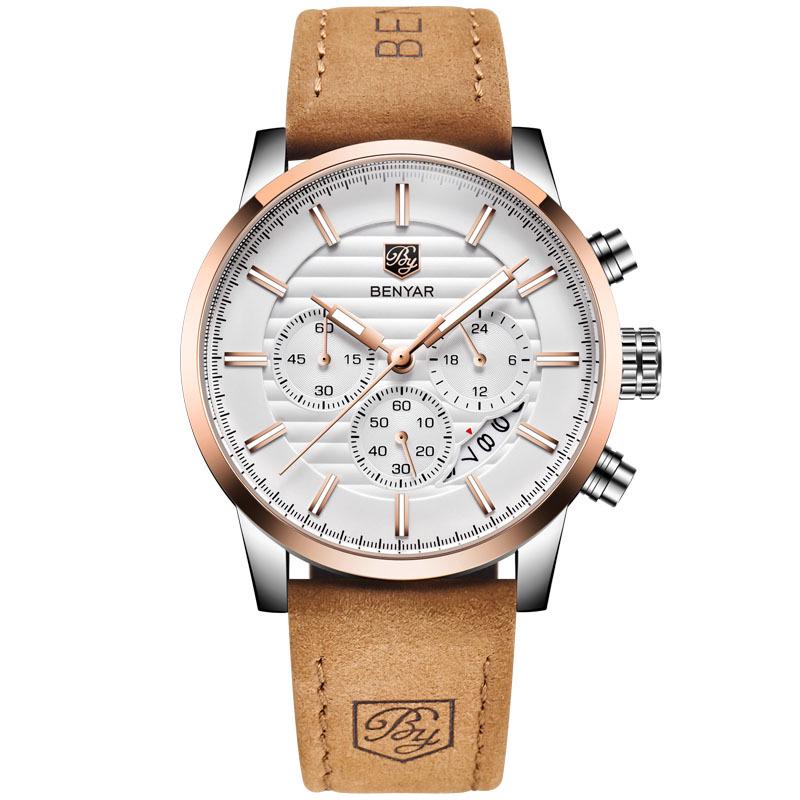 Binyan Men's Multifunction Quartz Watch - Fashion Leather with Calendar 5104