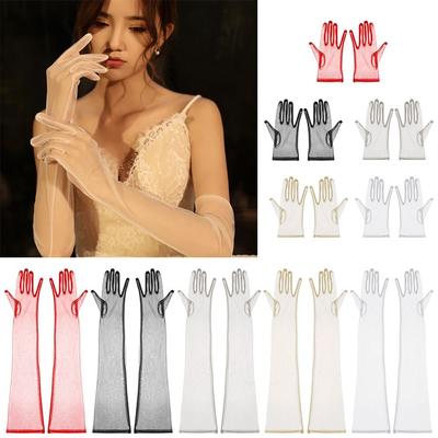 Ultra Thin Evening Prom Decor Party Dress Bridal Gown Mittens Wedding Bridal Gloves Tulle Gloves