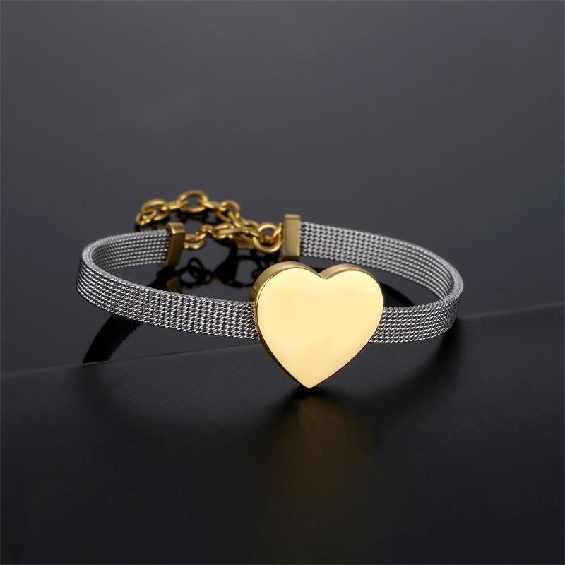 18K Gold Plated Three-Color Heart Mesh Bracelet